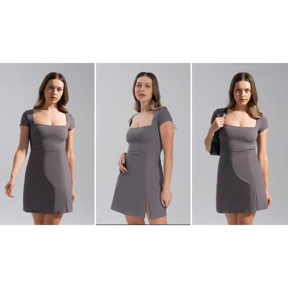 NWT Casly Lamiit XXL Grey Square Neck Cap Sleeve Active Dress - Picture 2 of 5